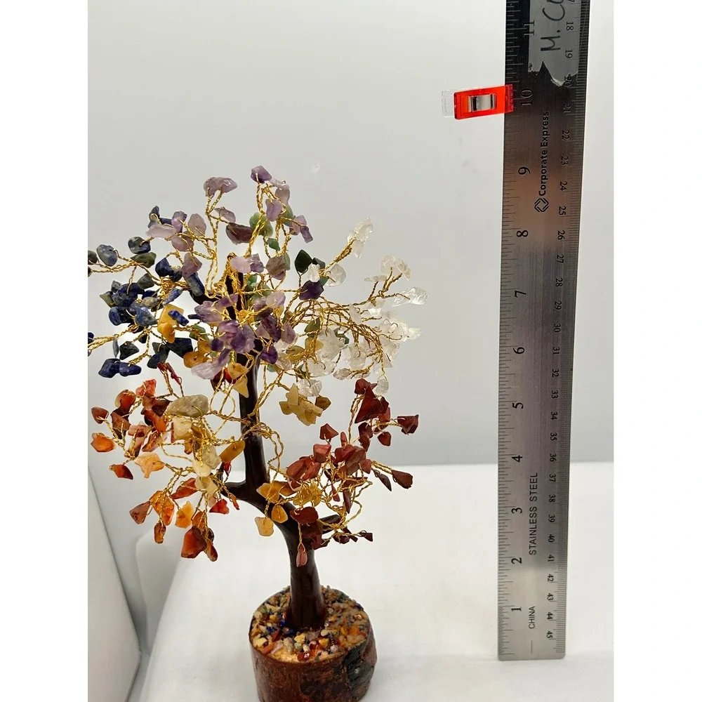 Gemstone Bonsai Tree of Life Sculpture Amethyst Quartz Lapis Chakra Feng Shui